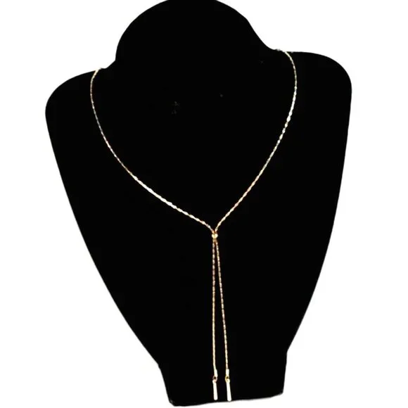 Gold Lariat Y-Necklace – Minimalist Dainty Adjustable Drop Pendant Chain Jewelry - Picture 3 of 8